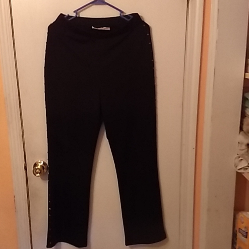 Ladies black slinky pant gold studs down the sides